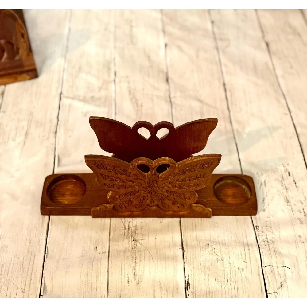 Vintage carved wooden butterfly napkin holder